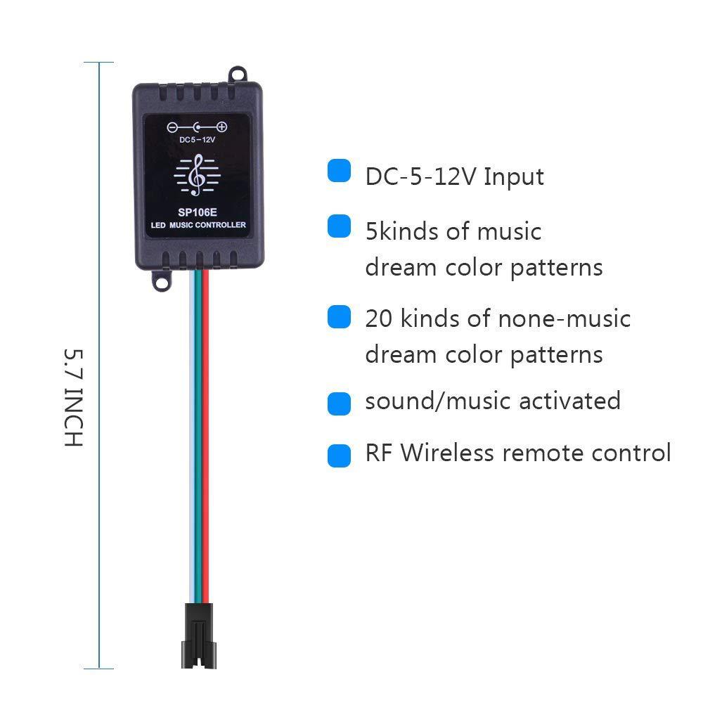 DC5-12V SP106E SPI LED Music Controller With 9Key RF Remote For Addressable WS2812B SK6812 LED Strip Lights DC5-12V SP106E SPI LED Music Controller With 9Key RF Remote For Addressable WS2812B SK6812 LED Strip Lights